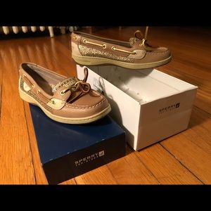Sperry Topsider Gold Glitter and Tan Boat Shoes